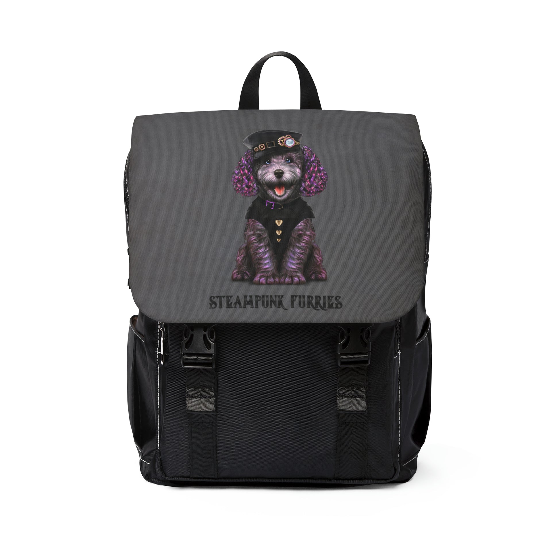 Front Flap Backpack: Dazzle-Grey-STEAMPUNK FURRIES