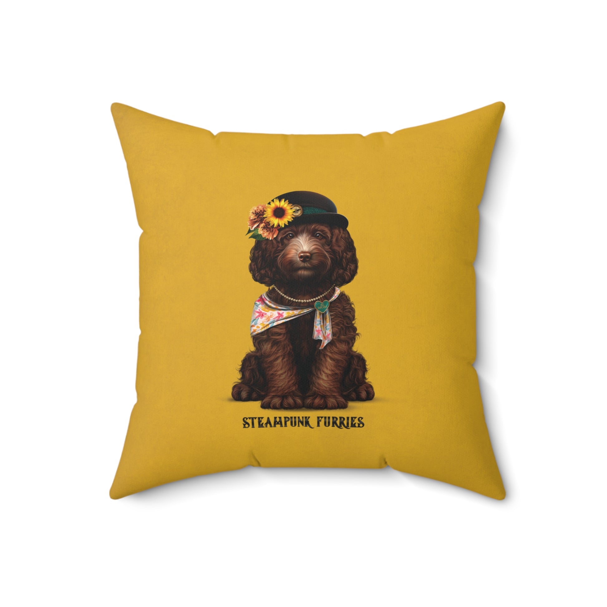 Square Pillow - Mrs. Pipps (Yellow)-18" × 18"-STEAMPUNK FURRIES