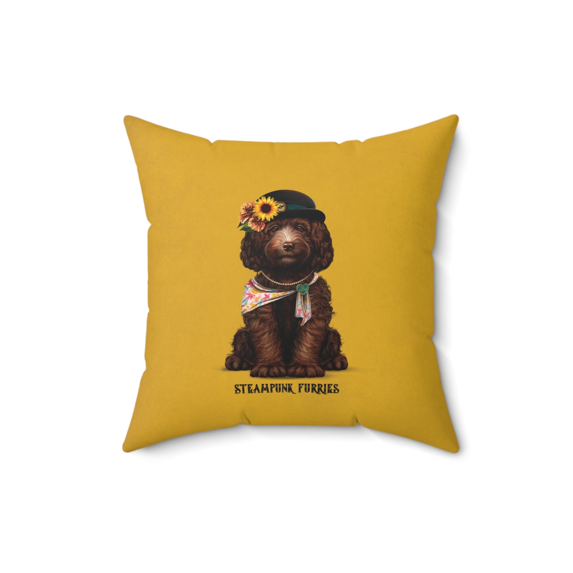 Square Pillow - Mrs. Pipps (Yellow)-16" × 16"-STEAMPUNK FURRIES