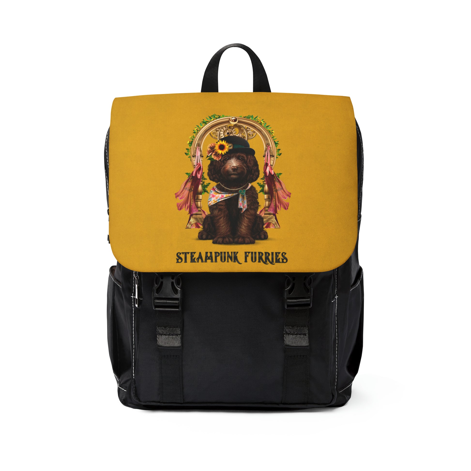 Front Flap Backpack: Mrs. Pipps-Yellow-STEAMPUNK FURRIES