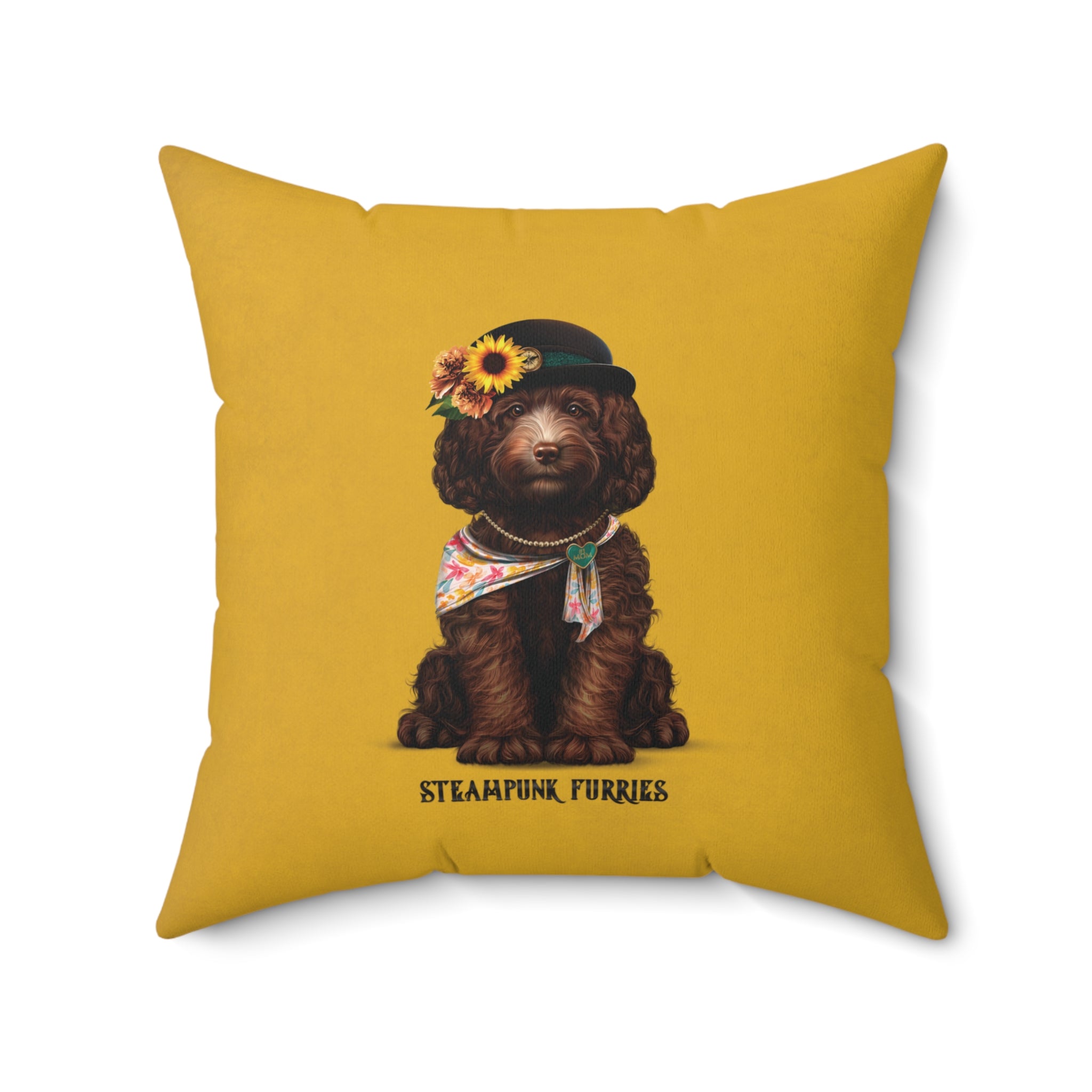 Square Pillow - Mrs. Pipps (Yellow)-20" × 20"-STEAMPUNK FURRIES